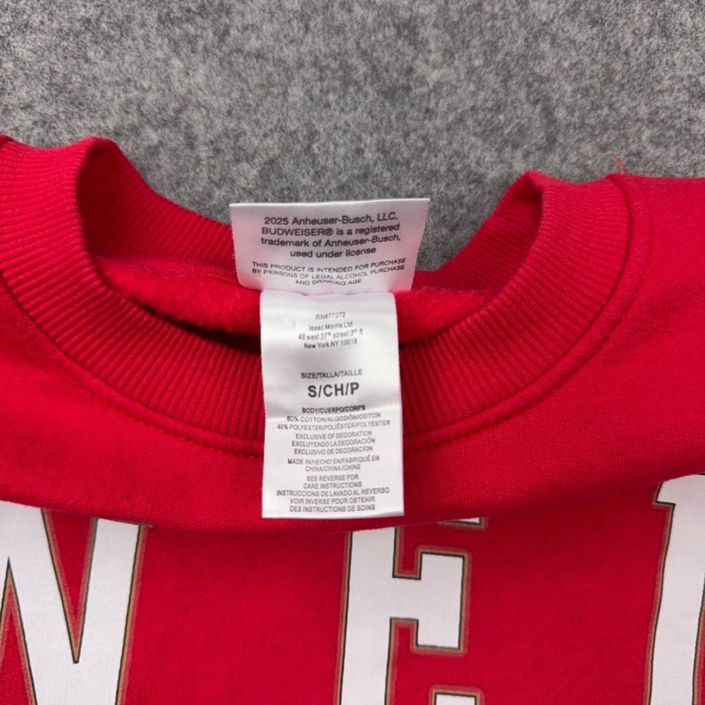 Budweiser Sweatshirt Men Small Red Here Comes The King Crewneck Pullover Sweater - Picture 8 of 9
